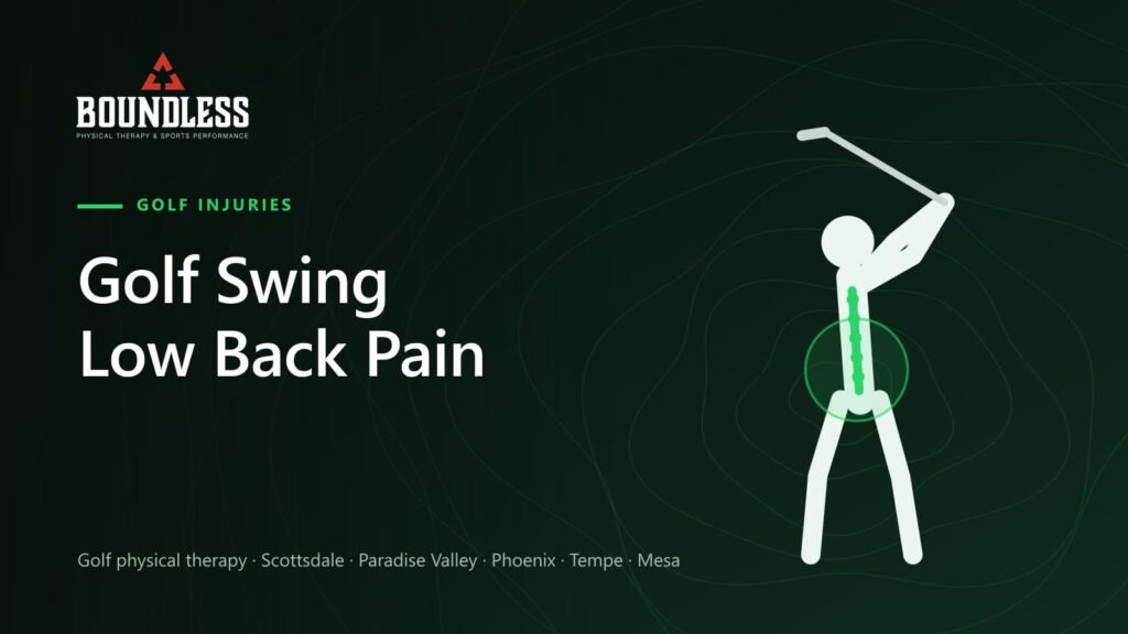 Illustration of a golfer at the top of the backswing with the lower spine highlighted in green