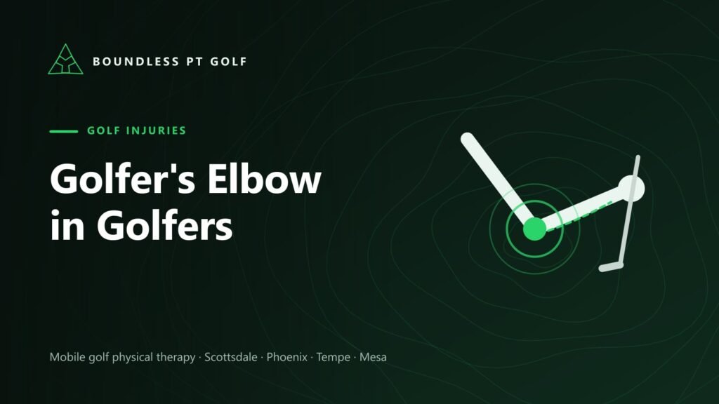 Illustration of an arm gripping a golf club with the inner elbow highlighted in green