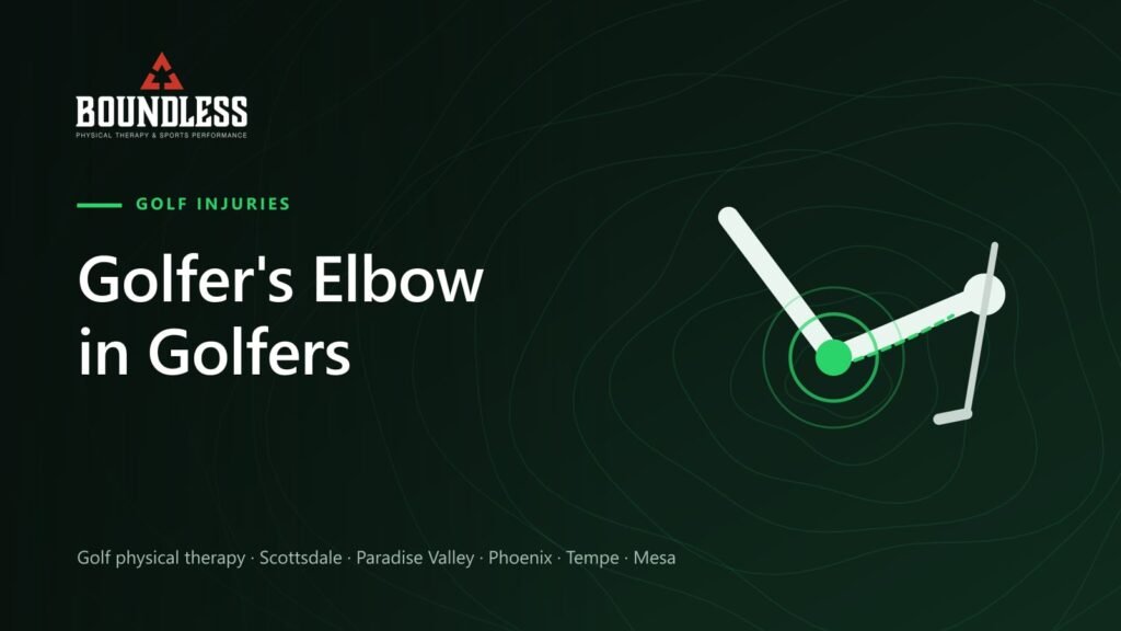 Illustration of an arm gripping a golf club with the inner elbow highlighted in green